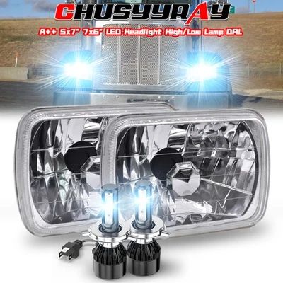 Пара прямоугольных светодиодных фар 7x6 дюймов 5x7 дюймов Halo для Sterling Truck LT9500 1999-2008 - Изображение 1 из 4