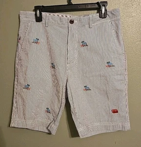 Brooks Brothers pantaloncino rosso in pile Seersucker da uomo taglia 32 a righe fenicottero 7,5" - Foto 1 di 6
