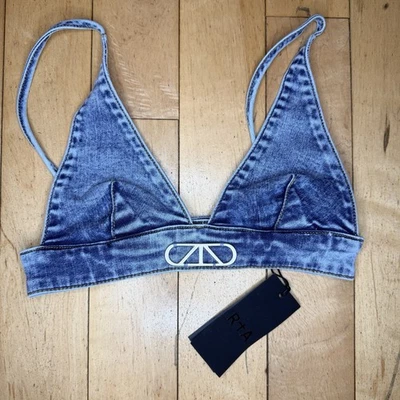 Sujetador de mezclilla triángulo RtA Sofia talla XXS precio de venta sugerido por el fabricante $148 Foto 1 de 4