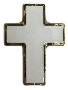 JESUS CHRIST White Cross W/ Golden Color Outline Motorcycle Hat Cap Lapel Pin - Picture 1 of 1
