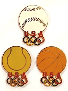 Set of 3 Olympics Team USA Baseball Tennis Basketball Hat Pins Lapel Pins - Picture 1 of 1