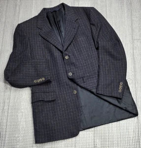 Burberry London Mens 40 R Blue Brown Wool Blazer 3 button Plaid Preppy Union USA - Picture 1 of 19