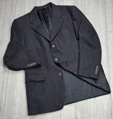 Burberry London Mens 40 R Blue Brown Wool Blazer 3 button Plaid Preppy Union USA - Image 1 of 4