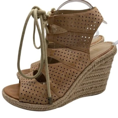 Sandalias de cuña Johnston & Murphy de cuero mandy talla 10 marrón con cordones alpargata Foto 1 de 4