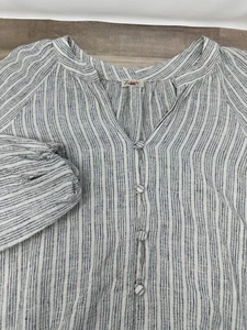 Faherty Naomi Top Sierra Streifen Langarm Knopfleiste Bauernbluse Leinen Boho - Bild 1 von 8