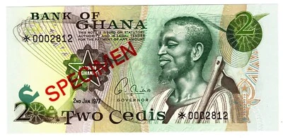 1977 Ghana 2 Cedis P14 Banknote UNC Specimen - Image 1 of 2