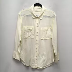 Free People Womens Ivory Long Sleeve Slit Sheer Luck Cotton Button Up Shirt S - Picture 1 of 9