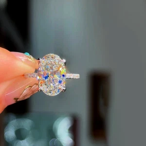 Anillo de compromiso 3,50 quilates IGI GIA cultivado en laboratorio diamante talla ovalada oro blanco sólido de 18 k - Imagen 1 de 7