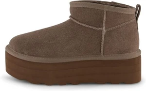 Women's Hippy Suede pull on platform mini snow winter ankle soft boots boot - Picture 1 of 6
