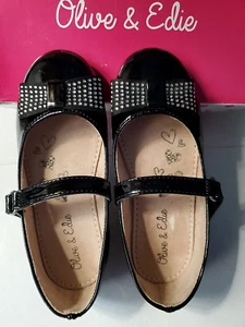 Olive & Edie Girls Black Patent Shoes with Glitter & Adjustable Strap Sz 10 -NIB - Picture 1 of 11