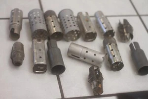 Lot of 14 Vintage Metal Vacuum Tube Covers various sizes and shapes - Picture 1 of 7