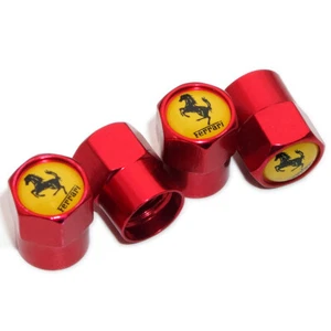 4pcs Hex Fit Ferrari Car Wheels Tire Air Valve Caps Stem Dust Cover Decor Red - Picture 1 of 5