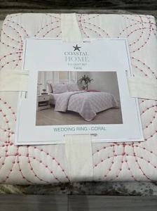 Coastal Home Wedding Ring Coral 2 Pc Reversible Twin Quilt Set - Picture 1 of 6