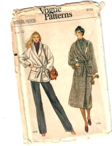 Coat Jacket Belt Trench Long Wrap Size 10 VOGUE 7187 Sewing Pattern UC VTG 80s - Picture 1 of 4