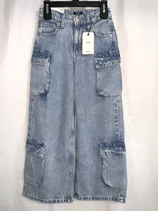 Forever 21 Kids cargo relaxed fit straight leg jeans denim pants Girls size 5/6 - Picture 1 of 15