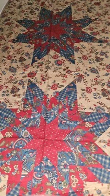 Vtg Joan Kessler For Concord Large Stars & Flowers Cotton Fabric 4 Yards X 45" W - Image 1 of 4