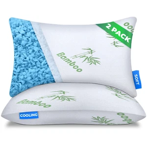 2-Pack Queen Shredded Memory Foam Pillows – Adjustable Cooling Bamboo - Picture 1 of 6