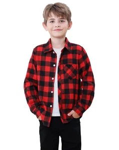 Baby Boys Flannel Plaid Shirt Long Sleeve Button Down Shirt Tops 1# Red Black... - Picture 1 of 8