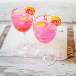 Unique PINK FLAMINGO COCKTAIL EARRINGS handmade GLASSES glass MINIATURE neon - Picture 1 of 1