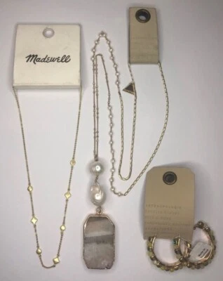 ANTHROPOLOGIE Gold Agate Necklace Earrings Madewell Serefina Jewelry Lot - Image 1 of 4