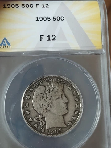 1905-P Barber Silver 50C ANACS Fine-12 Key Date Low Mintage TOUGH GRADE Cover