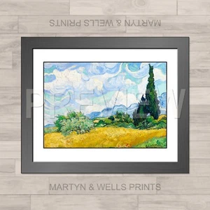 Van Gogh framed print: Wheat Field with Cypress. 400x325mm Textured canvas paper - Picture 1 of 4