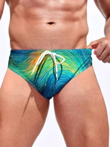 Multicolor Impasto Style Print Men's Swim Briefs. Size Medium 32"-34" - Picture 1 of 5
