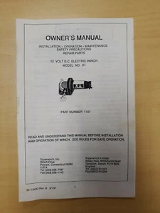 Superwinch Owners Manual 12 & 24 Volt DC Electric Winch Model 3/91 90's - Picture 1 of 8