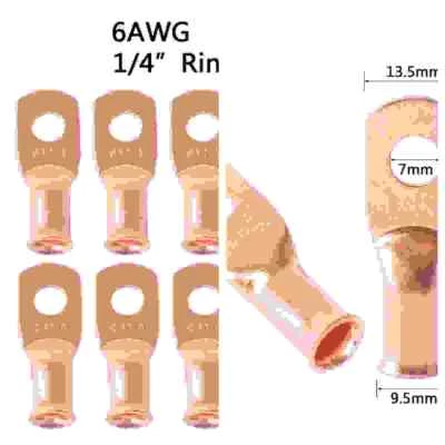 50PCS 6AWG Copper Ring Terminal Crimp Welding Cable Lug Connector 1/4" Stud - Image 1 of 4