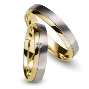 Trauringe 333er Weiss-/Gelbgold Brillant 0,02 ct. Eheringe inkl. Gravur + Etui - Bild 1 von 4