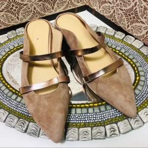 Sopra donna nuovo senza etichetta scamosciato e righe oro, mules 7 - Foto 1 di 4