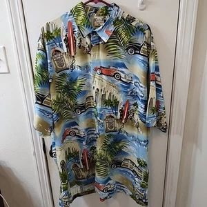 Go Barefoot Men's Hawaiian Shirt Size XXL Made In The USA Automotive Beach Theme - Picture 1 of 7