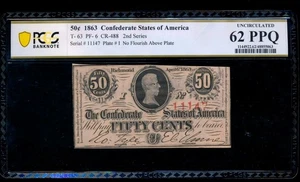 AC T-63 $0.50 1863 Confederate CSA PCGS 62 PPQ PF-6 - Picture 1 of 2