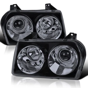 Glossy Black 05-10 Chrysler 300 Projector Headlights Smoke Lamps - Picture 1 of 8