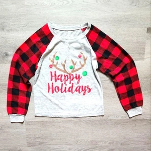 Happy Holidays Boy's Christmas Graphic Long Sleeve Pullover Pajama Top Medium M - Picture 1 of 8