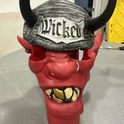 Red Horned Devil Halloween Costume Full Latex Mask "Wicked" Biker 2003 Disguise - Image 1 of 4