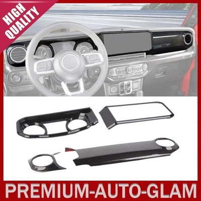 Carbon Fiber Dashboard Center Console Cover Trim Kit For Jeep Wrangler JL JT 24+ - Image 1 of 4