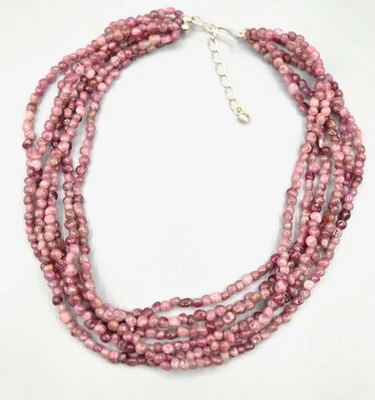 Collar Jay King Plata 925 Rosa Turmalina Cuentas 6 Hilos 17" con Extensor de 3" Foto 1 de 4