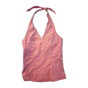 Top vintage Y2K anni 2000 Halter rosa bordo pizzo Rue21 zip posteriore taglia small - Foto 1 di 8