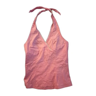 Vintage Y2K 2000s Halter Top Pink Lace Trim Rue21 Zip Back Size Small  - Image 1 of 4