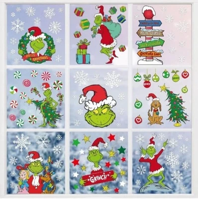 Juego grande de calcomanías adhesivas para ventanas de Navidad Grinch 9 páginas decoración navideña Foto 1 de 4