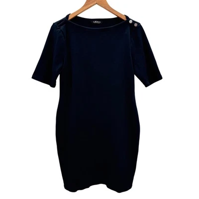 Vestido Lauren Ralph Lauren Escote Barco Plateado Detalle Botón Mujer’s Mediano Azul Marino Foto 1 de 4