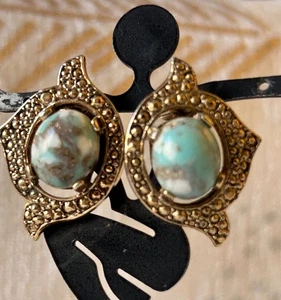 Sarah Cov Faux Türkis Gold Ton Clip auf Ohrringe - Bild 1 von 3