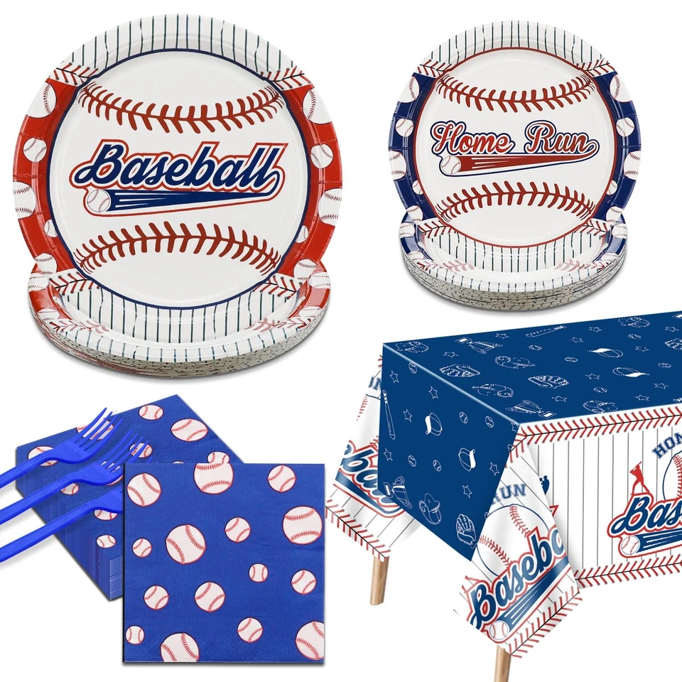 Baseball Party Decorations - 81Pcs Baseball Plates and Napkins Sets Tableclot... - Image 1 of 4