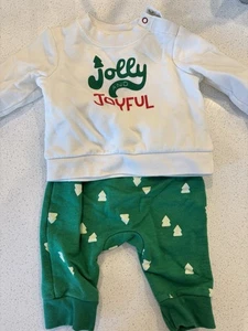 Infant Boys White "Jolly And Joyful"  T-Shirt & Pants Christmas Outfit Set 0-3 m - Picture 1 of 2
