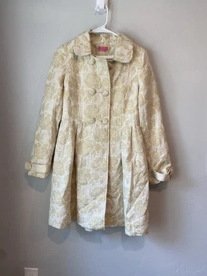 BCBGirls Cream and Gold Floral Pea Coat Size S Classic Preppy Boho Old Money - Image 1 of 4