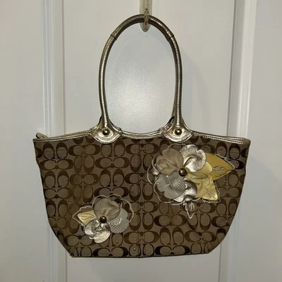 Coach Bleecker Floral Signature Applique F16276 Gold Khaki Tote - Image 1 of 4