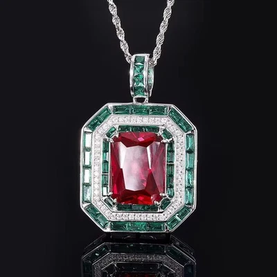 Pendant Chain Necklace Lab  Created Emerald Red Ruby And Green Diamond for Women - Image 1 of 4