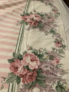 ❤️Vintage FLACHBETTLAKEN Flanell Stevens Floral PINK & STREIFEN Rosen Blumen volle Gr. - Bild 1 von 10