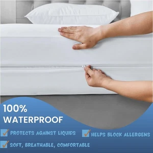 Waterproof Zipped Protector Cover Mattress Anti Bed Bug Total Encasement Double - Picture 1 of 24